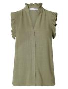 Slfviva Sl Sun Ruffle Top Noos Green Selected