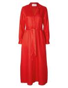 Slflyra Ls Ankle Linen Shirt Dress B Red Selected