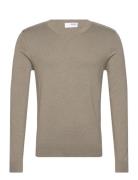 Slhberg Ls Knit V-Neck Noos Khaki Selected
