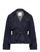 Short Denim Trench Coat With Belt Navy Mango