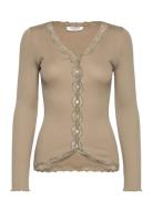 Rwbabette Silk Ls V-Neck Lace Cardi Beige Rosemunde