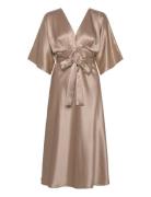 Juno V-Neck Satin Midi Dress Beige Malina