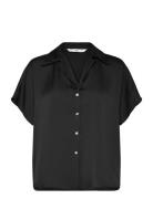 Short-Sleeved Satin Shirt Black Mango