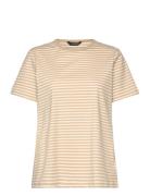 Striped Stretch Cotton Crewneck Tee Beige Lauren Women