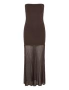 Isola Drop Waist Sheer Knitted Dress Brown Malina