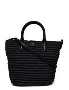 Woven Straw Medium Brie Tote Bag Black Lauren Ralph Lauren