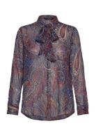 Classic Fit Print Chiffon Tie-Neck Shirt Navy Lauren Ralph Lauren