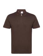 Slhfave Zip Ss Polo Brown Selected
