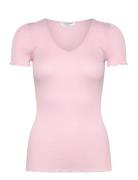 Rwbeatha Ss V-Neck T-Shirt Pink Rosemunde