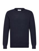 Recycle Structure Knit O-Neckrecycle Structure Knit O-Neck Navy Lindbe...