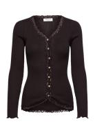 Rwbabette Silk Ls V-Neck Lace Cardi Brown Rosemunde