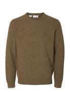 Slhross Ls Knit Structure Crew Neck Noos Brown Selected