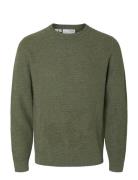 Slhross Ls Knit Structure Crew Neck Noos Green Selected