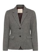 Slim Wool Blend Herringb Blazer Grey GANT