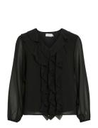Viane L/S V-Neck Frill Top - Noos Black Vila