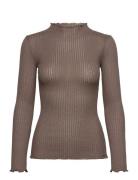 Rwbelize Silk Ls T-Neck T-Shirt Brown Rosemunde