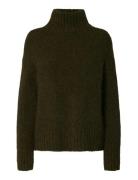 Slfgabriella Ls Knit High Neck Noos Khaki Selected