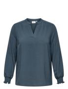 Carmetta Life V-Neck Ls Top Wvn Noos Blue ONLY Carmakoma