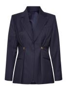 Illiana Fitted Button Detailed Wool Blend Blazer Navy Malina