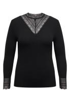 Cartilde Rib Lace L/S Top Jrs Noos Black ONLY Carmakoma