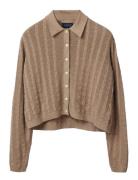 Classic Fit Cable Knitted Polo Cardigan Beige Lexington Clothing