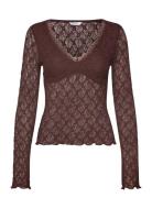 V-Neck Lace Top Brown Bubbleroom