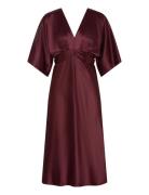 Juno V-Neck Satin Midi Dress Burgundy Malina