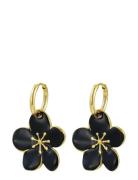 Calista Enamel Earring Black/Gold Black Bud To Rose