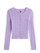 Tjw Pointelle Crew Neck Cardigan Purple Tommy Jeans