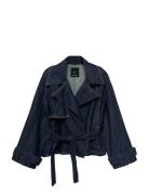 Short Denim Trench Coat With Belt Navy Mango