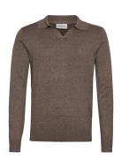 Ecovero L/S V-Neck Polo Brown Lindbergh