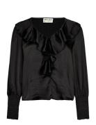 Awbea Ls V-Neck Frill Blouse Black Vero Moda