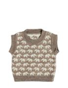 Vest, Square Knit, Merino Wool, Nature Melange Beige Smallstuff