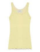 Rwbabette Sl Deep Back Lace Top Yellow Rosemunde