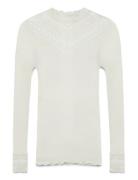 Rwbenita Silk Ls Lace T-Neck T-Shi Cream Rosemunde