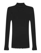 Rwbeatha Silk Ls Rollneck T-Shirt Black Rosemunde