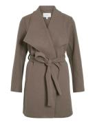 Vicooley Collar Belt Coat - Noos Brown Vila