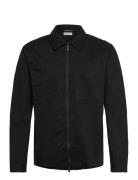 Twill Zip Overshirt Black Knowledge Cotton Apparel
