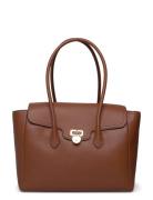 Pebbled Leather Large Tanner Satchel Brown Lauren Ralph Lauren