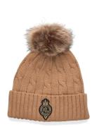 Crest-Patch Pom-Pom Cable-Knit Beanie Beige Lauren Ralph Lauren