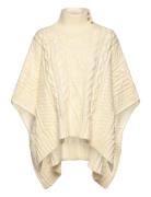 Button-Trim Cable-Knit Mockneck Poncho Cream Lauren Ralph Lauren