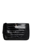 Crocodile-Embossed Leather Large Pouch Black Lauren Ralph Lauren