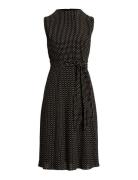 Geo-Print Belted Bubble Crepe Dress Black Lauren Ralph Lauren
