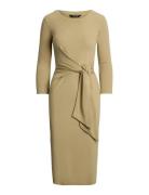 Tie-Front Cotton-Blend Crewneck Dress Beige Lauren Ralph Lauren