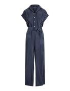 Striped Belted Twill Wide-Leg Jumpsuit Navy Lauren Ralph Lauren