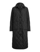Logo Quilted Down Long Coat Black Lauren Ralph Lauren