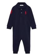 Big Pony Cotton Mesh Polo Coverall Navy Ralph Lauren Baby