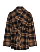 Plaid Wool-Blend Shawl-Collar Wrap Coat Patterned Lauren Ralph Lauren