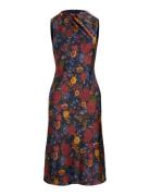 Floral Pleated Charmeuse Cocktail Dress Navy Lauren Ralph Lauren