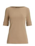 Rfnd Strtch 1X1 Rib-Elb Slv Bt Nk T Beige Lauren Ralph Lauren
